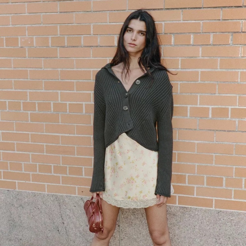 ZARA RIB KNIT CARDIGAN WITH BUTTONS